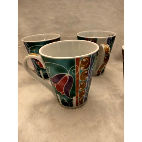 Rare Vintage Russian Art Deco Teacup Coffee Mug Set 4 Signed - Picture 5 of 9
